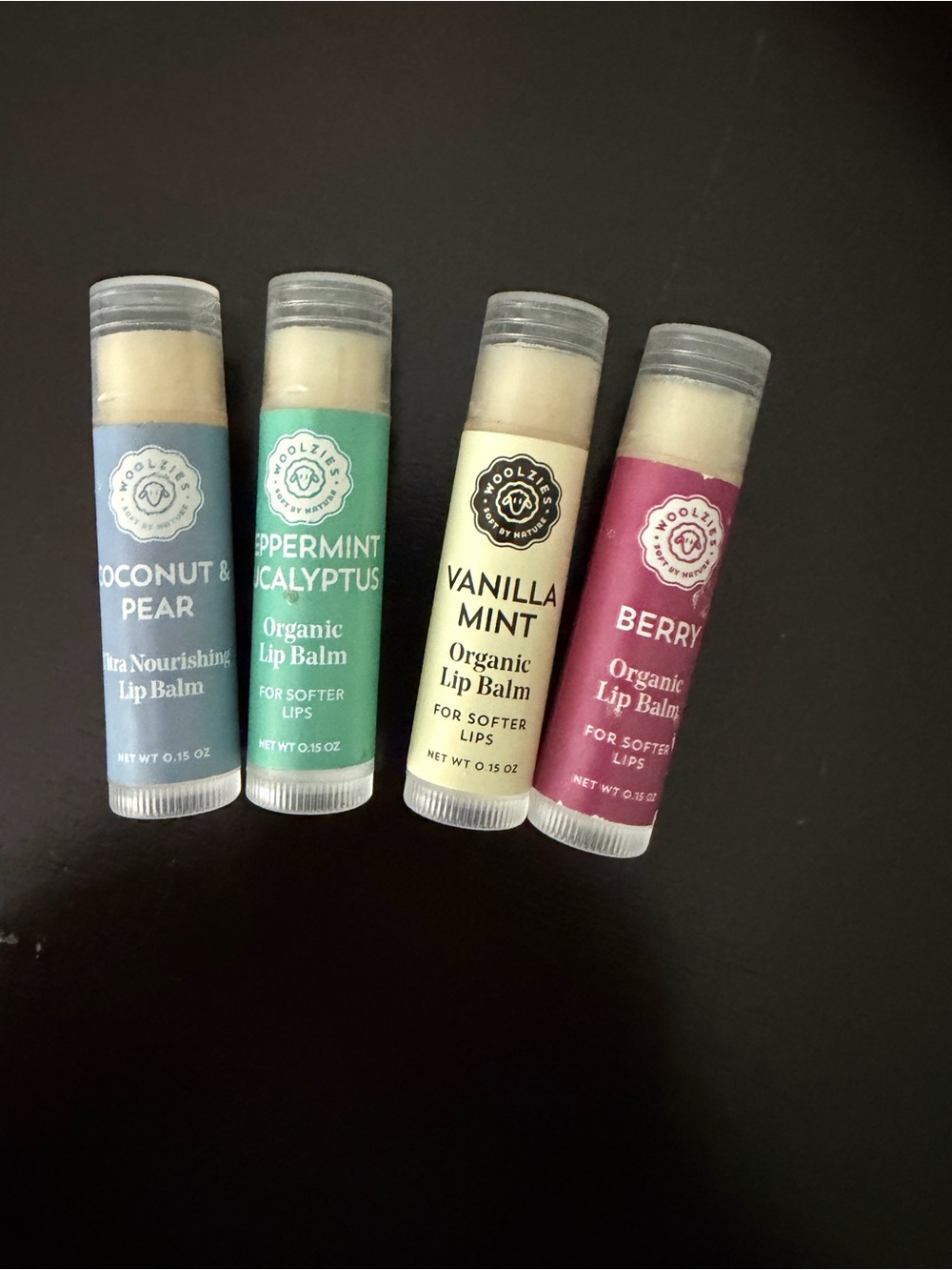 Organic Lip Balm Trio - Coconut Pear, Peppermint Eucalyptus, Vanilla Mint, Berry
